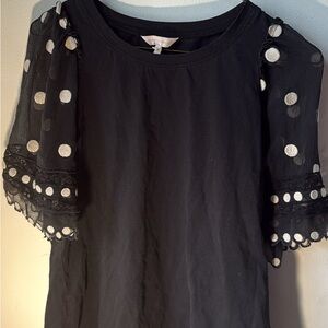 Rebecca Taylor Black Top with Polka Dot Puff Sleeves